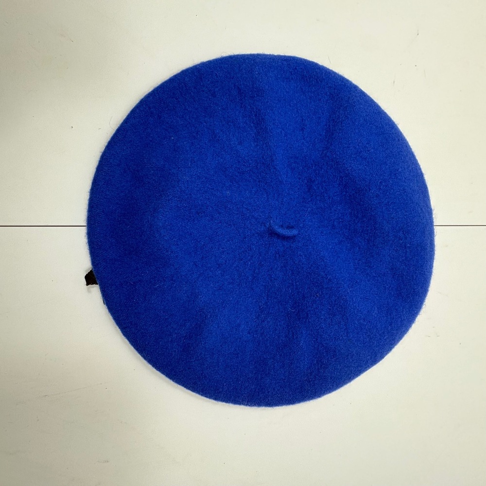 Vtg Knitworks Royal Blue 100% Wool Beret Hat with Black Bow‎ Made in Hong Kong